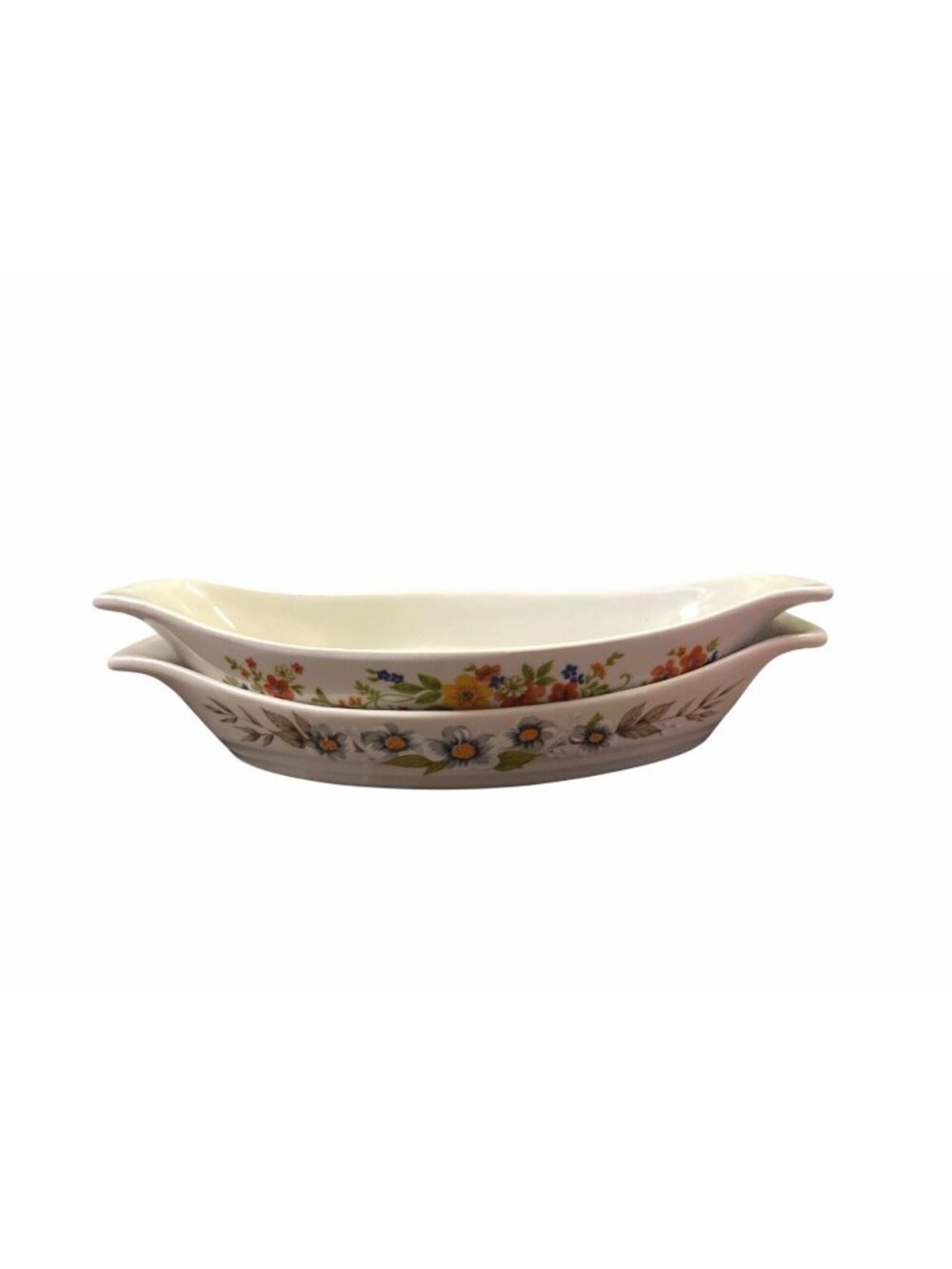 Vintage Capri Bake Serve N Store Stoneware Oval Baking Dishes Set 2 Floral Japan